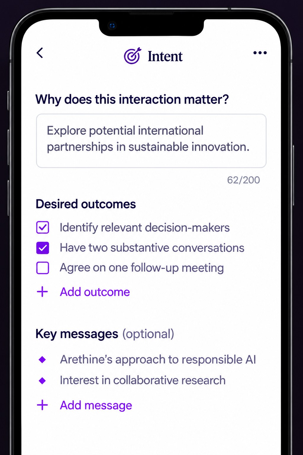 Intent. screen in Arethino