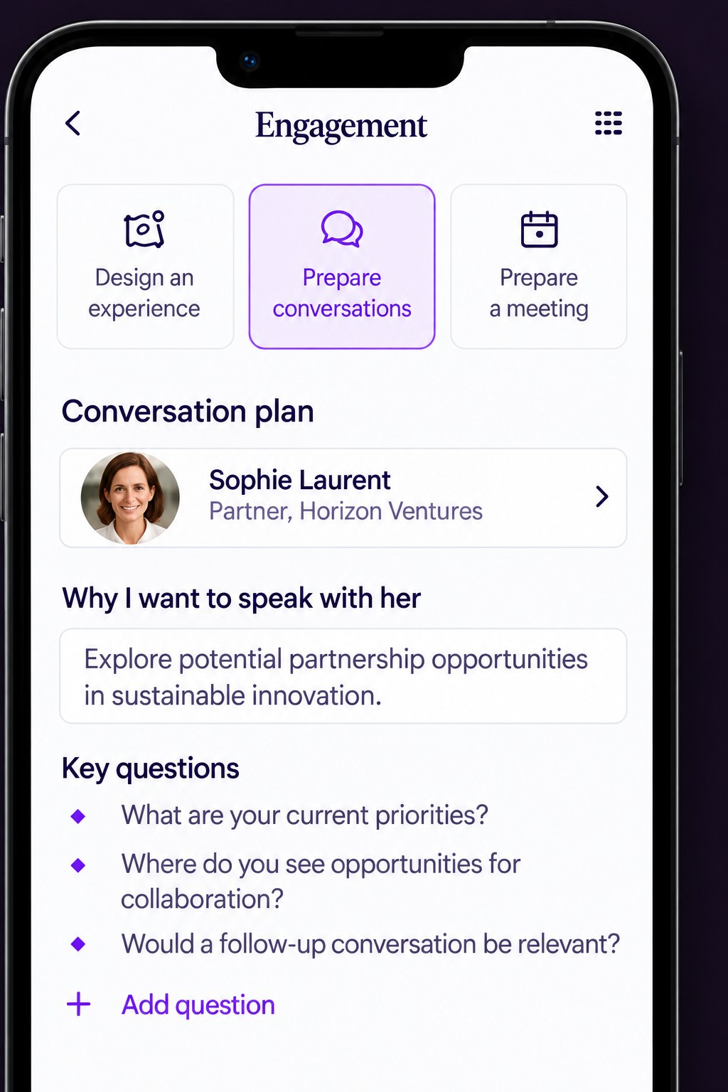 Engagement. screen in Arethino